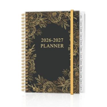 Imagem de Agenda 2026-2027 - Agenda 2026 2027 semanal e mensal de julho de 2026 a junho de 2027, agenda 2026 2027 com bolso interno, elástico, 16,3 cm x 21,6 cm, preto floral dourado