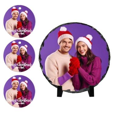 Imagem de Oirquent Placa fotográfica personalizada em ardósia – Decoração de Natal personalizada Quepitty, moldura em forma de coração para avó e presentes de longa distância