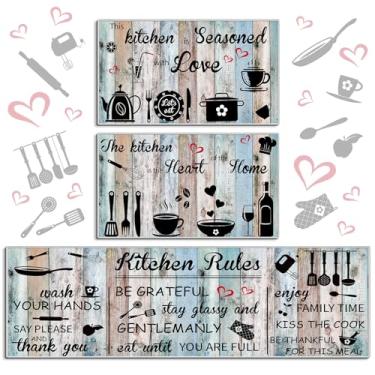 Imagem de Conjunto de 3 peças de tapetes de cozinha para casa de fazenda, tapetes de cozinha antiderrapantes, laváveis, tapetes de cozinha, tapetes rústicos para casa, corredor, área de jantar, lavanderia