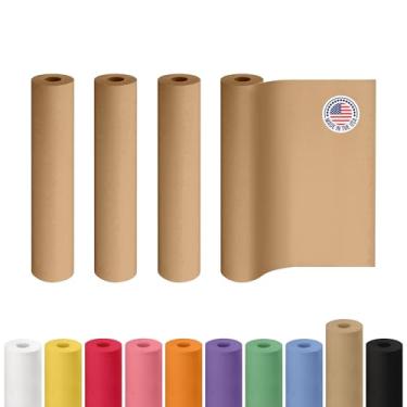 Imagem de Rolo de papel kraft marrom de 45,7 cm x 3048 cm, pacote com 4 - Papel artesanal de qualidade feito nos EUA para embrulho de presente, artes e artesanato infantil, projetos escolares - 100% reciclado