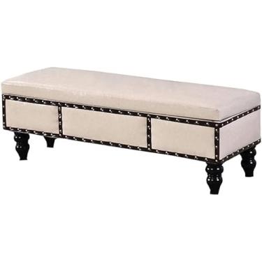 Imagem de Banqueta para pés de madeira maciça - Banco de sapatos versátil e caixa de armazenamento doméstico, apoio para os pés branco de 110 cm para cama e sofá, banquinho elegante para decoração de sala de