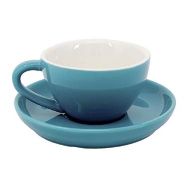 Imagem de Xícara e pires de cappuccino, porcelana durável, capacidade de 236 ml, para bebidas especiais de café, café com leite, café mocha (azul turquesa, 1)
