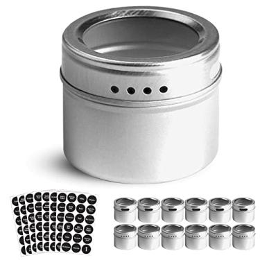 Imagem de Conjunto de 12 Latas Tempero Magnéticas com Tampas Janela para Cribar e Verter 144 Adesivos Rótulo Pré-impressos Potes Ervas 3 oz Aço Inoxidável Premi