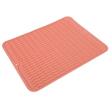 Imagem de Naroote Tapete de Secagem de Pratos Eco de Borracha Flexível Resistente Ao Calor para Bancada de Cozinha Almofada Antiderrapante (Rosa)