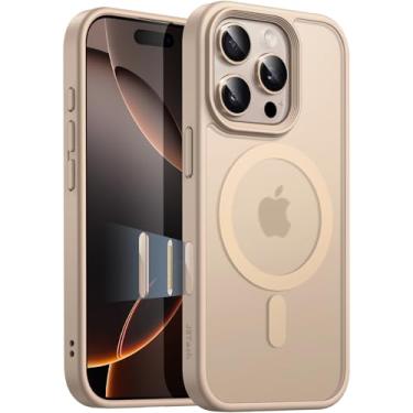 Imagem de JETech Capa Magnética para iPhone 16 Pro 6,3 Polegadas Compatível com MagSafe, Case de Telefone Fina e à Prova de Choque com Capinha Parte Traseira Fosca Translúcida (Titânio-Deserto)