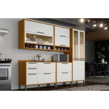 Imagem de Cozinha Modulada Ronipa Syrah 5 Peças (2aéreos+2balcões+1paneleiro) C5p07 Amendoa/branco-ronipa