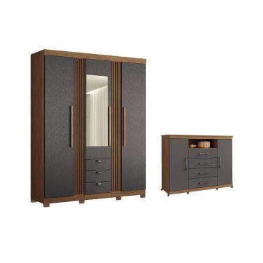 Imagem de Guarda Roupa +1cômoda Qc234 Jatobá/grafite - Santos Andirá
