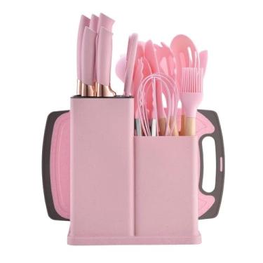 Imagem de Conjunto De Utensílios Facas Cozinha Jogo Completo Batedeira Colher Pegador(Rosa)
