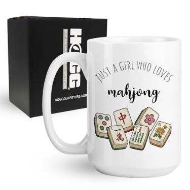 Imagem de Hogg Caneca Just A Girl Who Loves Mahjong, caneca de café de cerâmica Mahjong de 425 g, presentes de Mah Jong, acessórios de Mah Jong, presentes para amantes de jogos de tabuleiro, copos engraçados
