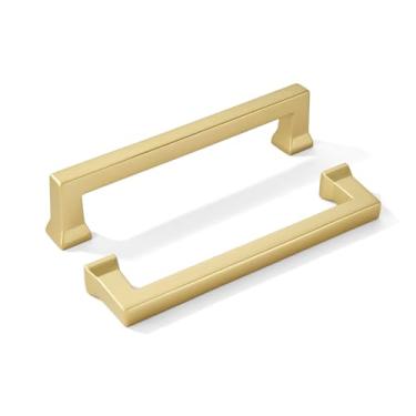 Imagem de khtumeware Pacote com 10 puxadores de armário dourado antigo central de 5 polegadas (128 mm) puxadores de ferragens de armário sólidos resistentes para cozinhas, banheiros e alça de cômoda