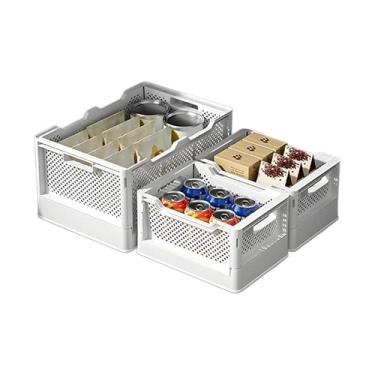 Imagem de Caixa de armazenamento de plástico dobrável, caixa organizadora empilhável dobrável, pequena cesta dobrável para mesa, sala de aula, banheiro, cozinha, materiais de organização doméstica(White)