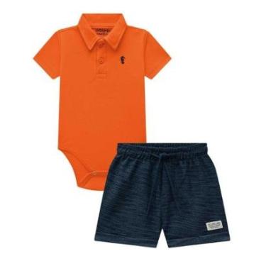Imagem de Conjunto Bebê Menino Body Polo Laranja/Short Onda Marinha-Masculino