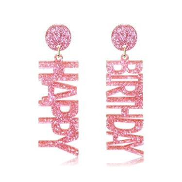 Imagem de MALOYANVE Brincos de aniversário engraçados coloridos feliz aniversário letra bolo de aniversário doce acrílico brincos pendentes leves celebração festa de aniversário joias presentes para mulheres,