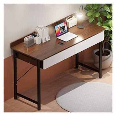 Imagem de U5GAAALPPQ9 Mesa de computador simples de madeira PC mesa de escritório moderna mesa de escrita universal para laptop móveis domésticos PC estação de trabalho com 2 gavetas, mesa de estudo em casa, 2