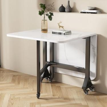 Imagem de ZXLPHA Mesa de jantar dobrável móvel com 6 rodas, mesa lateral escondida, pernas de mesa de metal, mesa extensível e versátil com economia de espaço para 4 a 8 pessoas