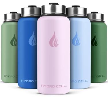 Imagem de HYDRO CELL Garrafa de água isolada de aço inoxidável com canudo - para bebidas frias e quentes - Frasco de metal a vácuo com tampa de rosca e garrafa térmica esportiva moderna à prova de vazamento