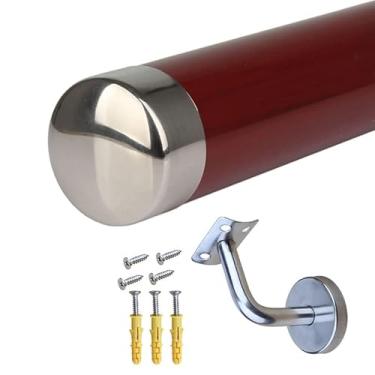 Imagem de DKXCOSQ Kit de corrimão de escada montado na parede, conjunto completo de trilhos para escadas internas e externas, opções de comprimento de 1 m a 6 m, suportes prateados, cor vermelha, fácil