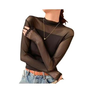 Imagem de Camiseta Emagrecedora de Manga Comprida com Gola Alta e Renda Dupla - 