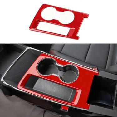 Imagem de KUJOOY Para Chevy Equinox 2025 2026 acessórios interiores com brilho profundo ABS capa de painel de câmbio central console acabamento suporte de copo (capa de painel de mudança vermelha)