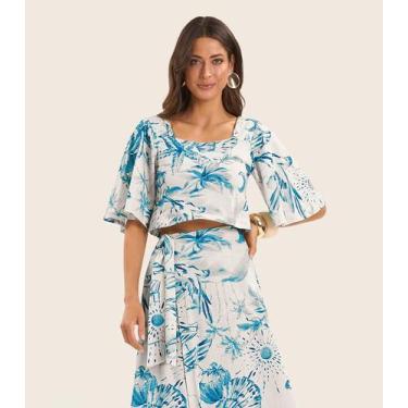 Imagem de Blusa Cropped Manga Ampla em Meia Malha Endless Azul, P, Azul