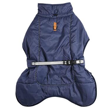 Imagem de Jaqueta de inverno para cachorro, quente, grossa, reflexiva, para cães médios e grandes, azul escuro, tecido de sarja de cavalaria, algodão pp, atividades internas e externas (2GG)