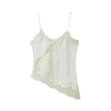 Imagem de Camisola Feminina De Cetim Com Renda, Decote V, Alça Fina, Costas Aber