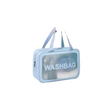 Imagem de Necessaire Organizadora Transparente com Alça, PVC Impermeável, 20x20x5 cm, Fechamento em Zíper, Branco (Azul, Grande (30x10x20))