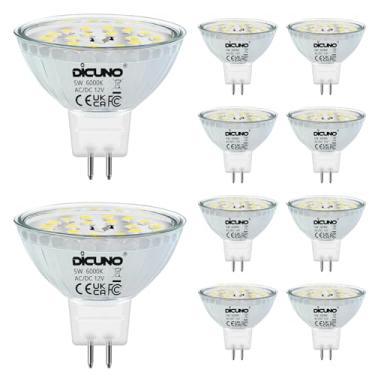 Imagem de DiCUNO Lâmpadas LED MR16 50W equivalente a halogênio não regulável 12V AC/DC, base de dois pinos GU5.3 luz do dia branca 6000K 5W tampa de vidro ângulo de feixe de 120° 500LM para luzes embutidas