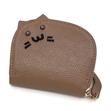 Imagem de Carteiras femininas porta-cartões fashion estojo de armazenamento bolsa de armazenamento gatinho zíper carteiras PU, Caqui, Carteira feminina