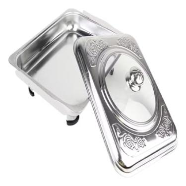 Imagem de Travessa para Servir em Inox com Tampa e Pé para Mesa