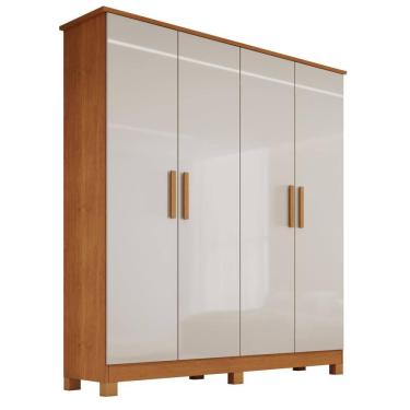 Imagem de Guarda-Roupa Solteiro 4 Portas 2 Gavetas Nina em MDF com Pés 140cm Naturalle/Off White - Bianchi Móveis