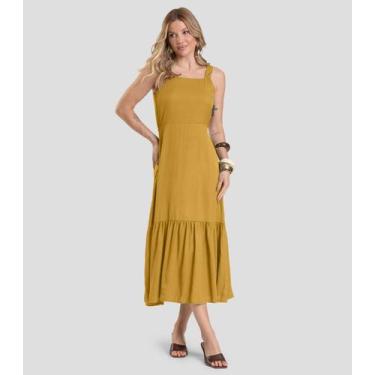Imagem de Vestido Midi em Viscose Rajada Dianna Amarelo, G, Amarelo