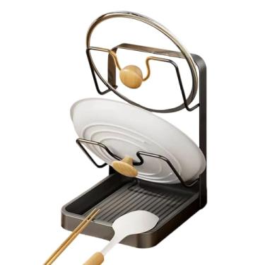 Imagem de Organizador de tampa de panela – antiderrapante com bandeja de drenagem para economia de espaço | Rack de tampa de cozinha para panela - para cozinha, tábua, prato, armário, bancada, despensa, casa