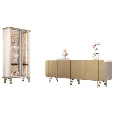 Imagem de Sala De Jantar Com Cristaleira évora E Balcão Buffet Saluti Off White-champanhe Hb Móveis Off White-champanhe