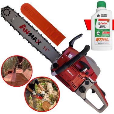 Imagem de Motosserra Anmax Cs5200b à Gasolina 2t 52cc 2,7hp Sabre 18'' Ponta Rolante Profissional + Óleo Castrol Stihl 500ml