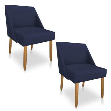 Imagem de Kit 02 Cadeiras Poltrona Juliana Suede Pés Palito Castanho Azul Marinho