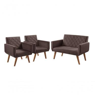 Imagem de Conjunto Anabelle 2 Poltronas De 1 Lugar 1 Poltrona 2 Lugares Braço Unidecor Marrom