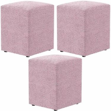 Imagem de Kit 03 Puffs Quadrado Decorativo L02 Bouclê Rosê