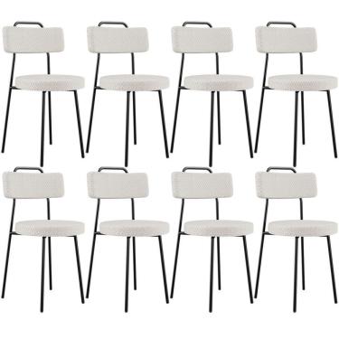 Imagem de Kit 08 Cadeiras Decorativas Estofada Para Sala De Jantar Barcelona L02 Bouclê Cru - Lyam Decor