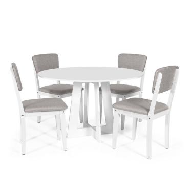 Imagem de Mesa De Jantar Redonda Montreal Branca Com 4 Cadeiras Estofadas Ella Branco/cinza Claro