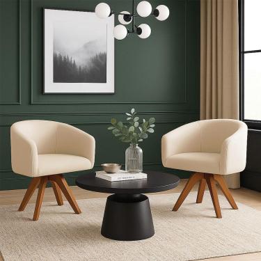 Imagem de Poltrona Sala Base Giratória Madeira Kit 2 Arielle Veludo D03 - D'rossi Rose