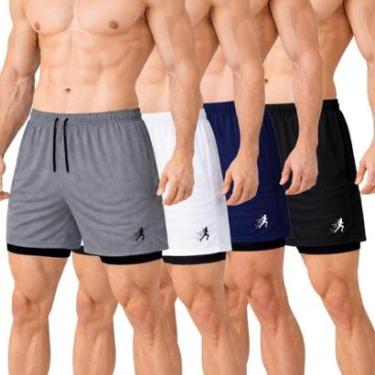 Imagem de Kit 4 Shorts Masculinos 2 em 1 para Prática Esportiva com Design Funcional-Masculino