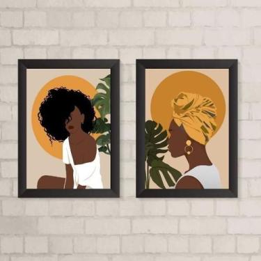 Imagem de Kit 2 Quadros Boho Mulheres Negras 33x24cm - Pretos - Quadros On-Line
