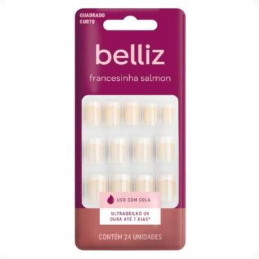 Imagem de Unhas Postiças Belliz Francesinha Salmon Quadrado Curto Com 24 unidade