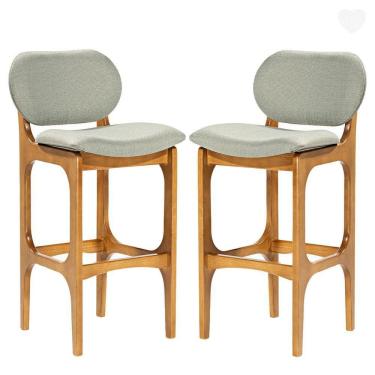 Imagem de Kit 2 Banquetas Alta Estofada Rafine Madeira Maciça Castanho Linho Verde