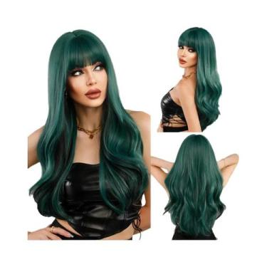 Imagem de Peruca Sintética Longa Ondulada Ombre Preto a Vermelho Para Mulheres C