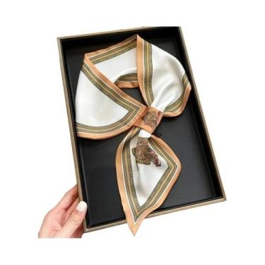 Imagem de Lenço De Seda Estampado Retrô Feminino, Lenço De Pescoço De Cetim Maci