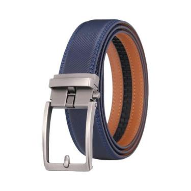 Imagem de Cinto De Jeans Azul De Couro Genuíno Com Fivela Automática De Designer