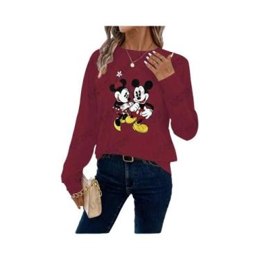 Imagem de Camiseta Feminina Oversized De Manga Longa Com Estampa Fofa Do Mickey 