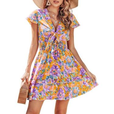 Imagem de Vestido PRETTYGARDEN 2025 Floral Laranja Decote V Mini XXL